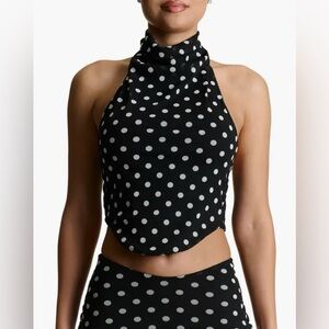 Naked Wardrobe Black and White Polka Dot Halter Top